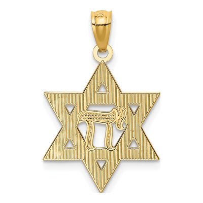 14K Yellow Gold Star of David Chai Pendant – view 4