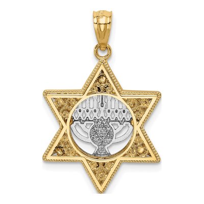14K Two-Tone Gold Star of David Menorah Pendant – view 4