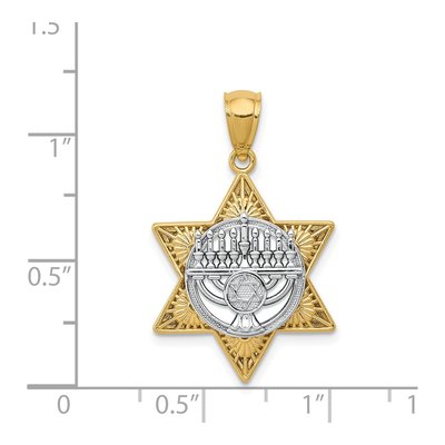 14K Two-Tone Gold Star of David Menorah Pendant – view 5