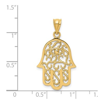 14K Yellow Gold Filigree Hamsa Evil Eye Pendant – view 4