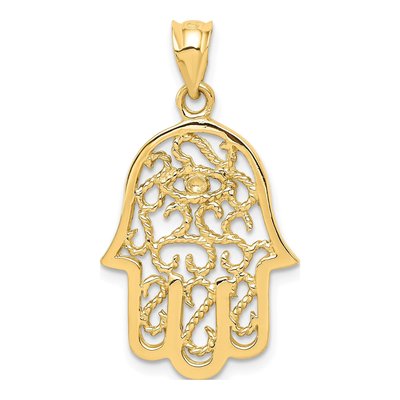 14K Yellow Gold Filigree Hamsa Evil Eye Pendant – view 5