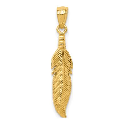 14K Yellow Gold Feather Pendant
