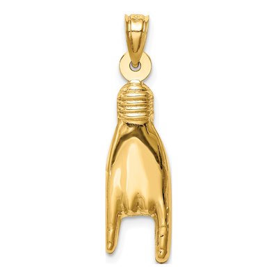 14K Yellow Gold 3D Rock on Sign Charm – view 4