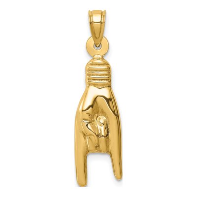 14K Yellow Gold 3D Rock on Sign Charm