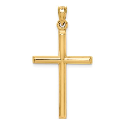 14K Yellow Gold Diamond-Cut Hollow Cross Pendant – view 4