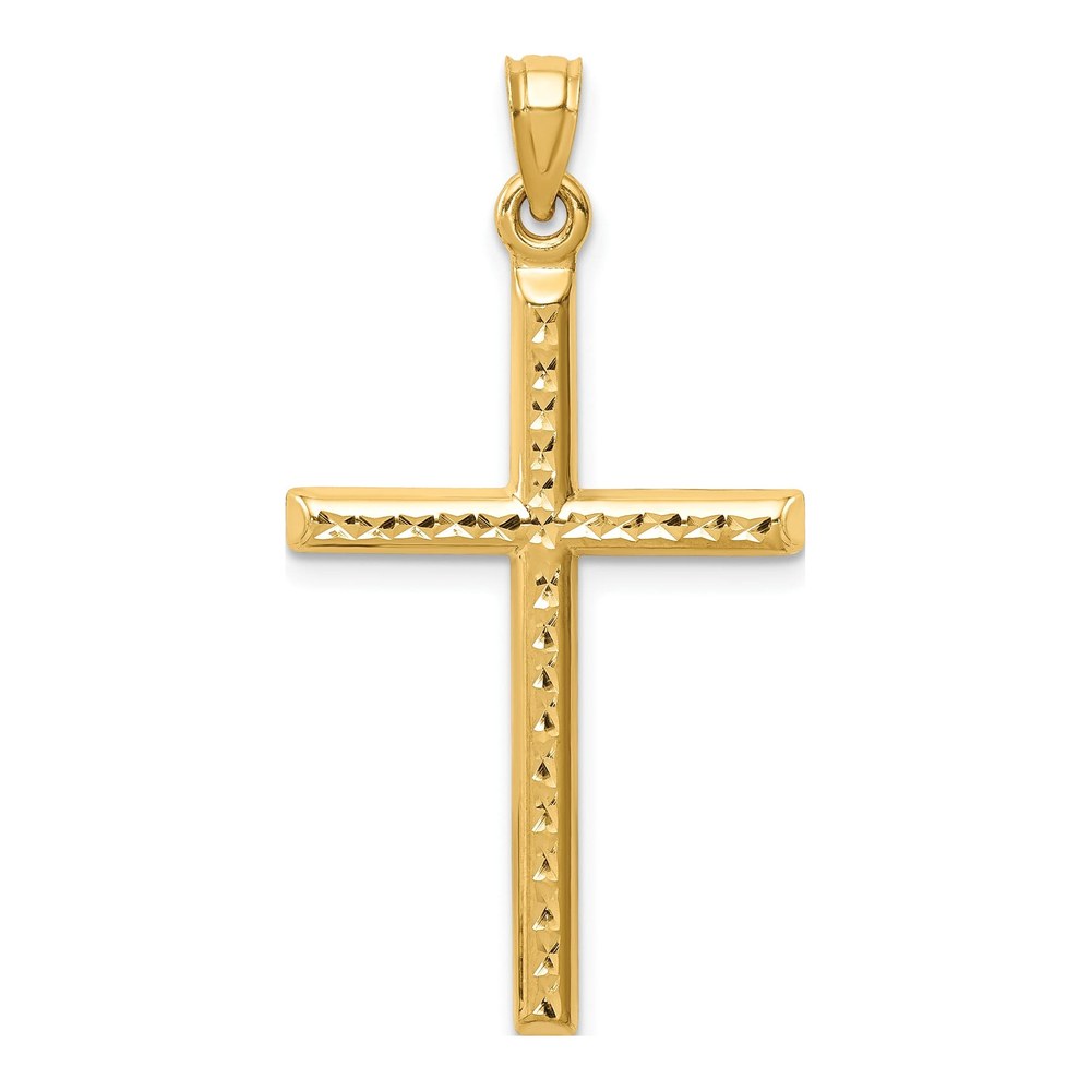 14K Yellow Gold Diamond-Cut Hollow Cross Pendant