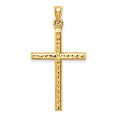 14K Yellow Gold Diamond-Cut Hollow Cross Pendant