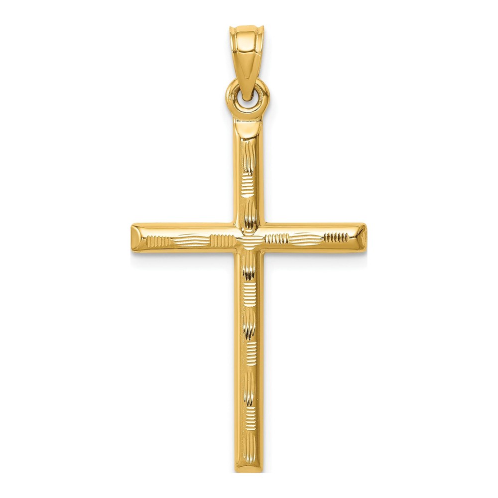 14K Yellow Gold Diamond-Cut Cross Pendant