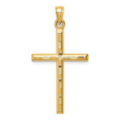 14K Yellow Gold Diamond-Cut Cross Pendant