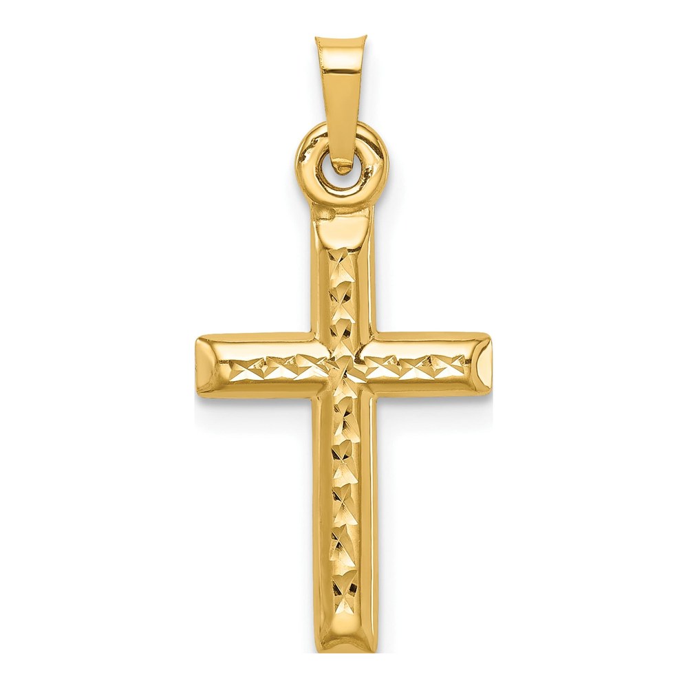 14K Yellow Gold Diamond-Cut Hollow Cross Pendant