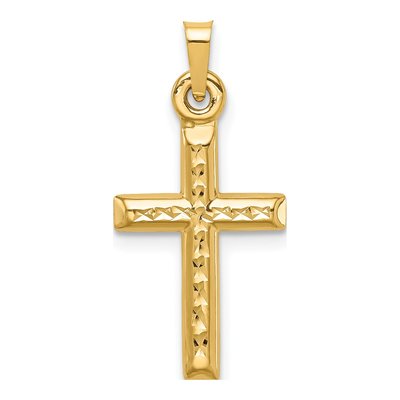 14K Yellow Gold Diamond-Cut Hollow Cross Pendant