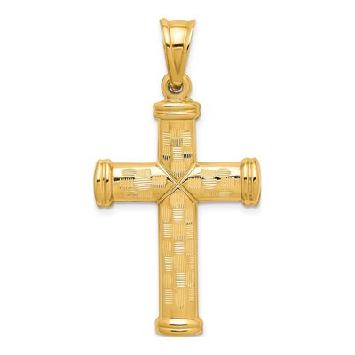 14K Yellow Gold Hollow Diamond-Cut Cross Pendant