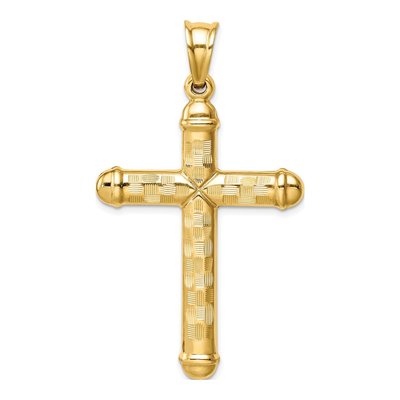 14K Yellow Gold Hollow Diamond-Cut Cross Pendant – view 4