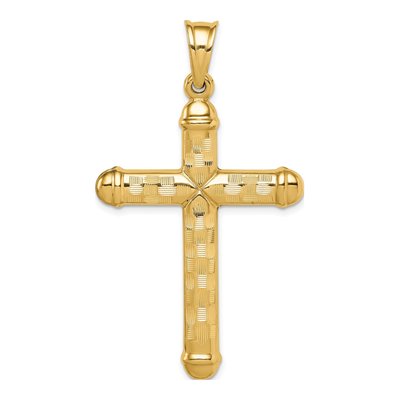 14K Yellow Gold Hollow Diamond-Cut Cross Pendant