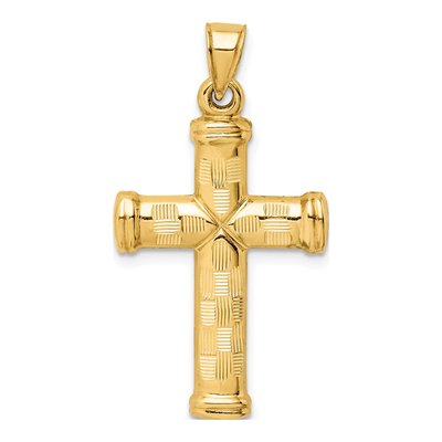 14K Yellow Gold Hollow Diamond-Cut Cross Pendant – view 4