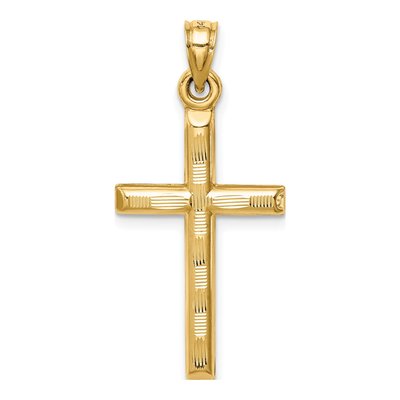 14K Yellow Gold Hollow Diamond-Cut Cross Pendant – view 4