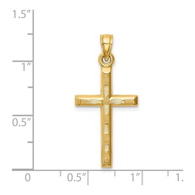 14K Yellow Gold Hollow Diamond-Cut Cross Pendant – view 5