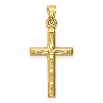 14K Yellow Gold Hollow Diamond-Cut Cross Pendant