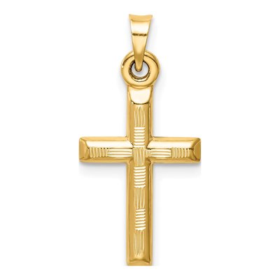 14K Yellow Gold Hollow Diamond-Cut Cross Pendant – view 4