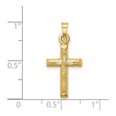14K Yellow Gold Hollow Diamond-Cut Cross Pendant – view 5