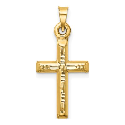 14K Yellow Gold Hollow Diamond-Cut Cross Pendant