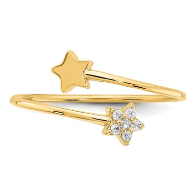 14K Yellow Gold CZ Two Stars Bypass Ring – view 6