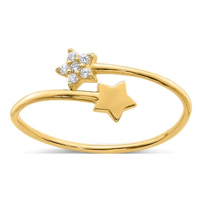 14K Yellow Gold CZ Two Stars Bypass Ring