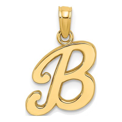 14K Yellow Gold Script Letter B Pendant