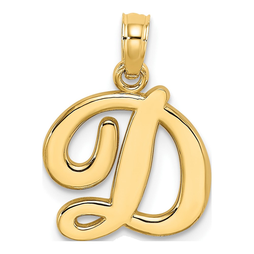 14K Yellow Gold Script Letter D Pendant