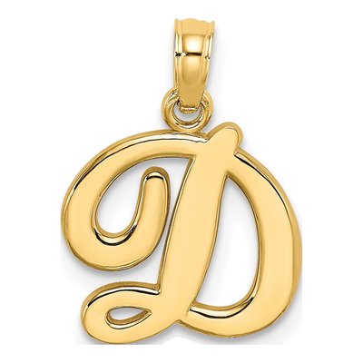 14K Yellow Gold Script Letter D Pendant