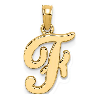 14K Yellow Gold Script Letter F Pendant