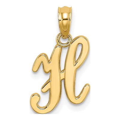 14K Yellow Gold Script Letter H Pendant
