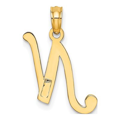 14K Yellow Gold Script Letter N Pendant – view 5
