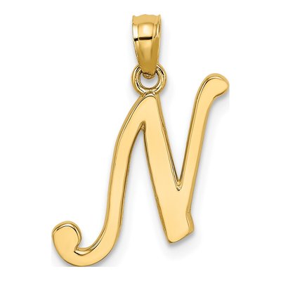 14K Yellow Gold Script Letter N Pendant
