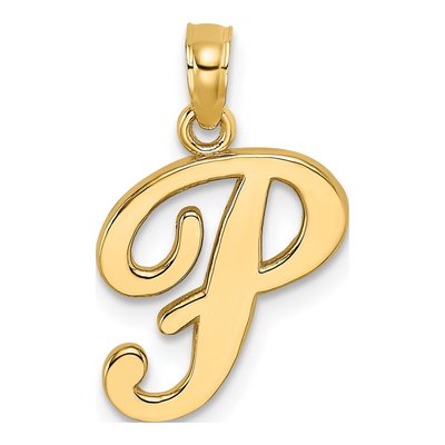 14K Yellow Gold Script Letter P Pendant