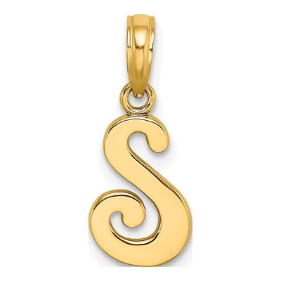 14K Yellow Gold Script Letter S Pendant