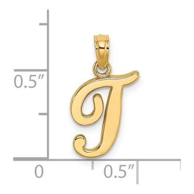 14K Yellow Gold Script Letter T Pendant – view 4