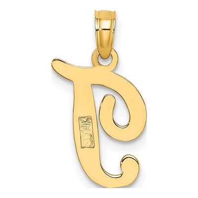 14K Yellow Gold Script Letter T Pendant – view 5