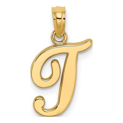 14K Yellow Gold Script Letter T Pendant