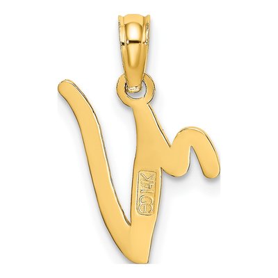 14K Yellow Gold Script Letter V Pendant – view 5