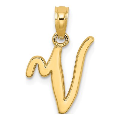14K Yellow Gold Script Letter V Pendant