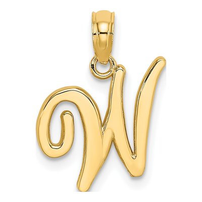 14K Yellow Gold Script Letter W Pendant