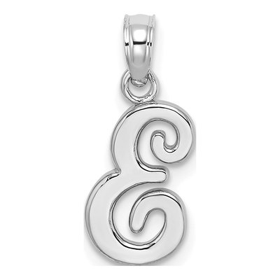 14K White Gold Script Letter E Pendant