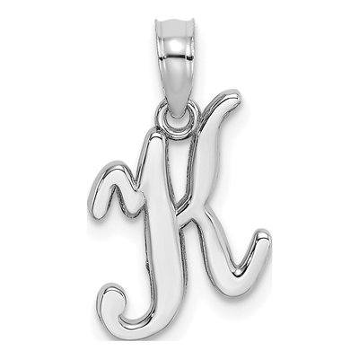 14K White Gold Script Letter K Pendant