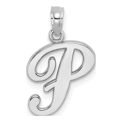 14K White Gold Script Letter P Pendant