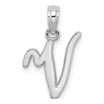14K White Gold Script Letter V Pendant