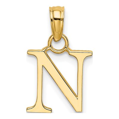 14K Yellow Gold Letter N Pendant