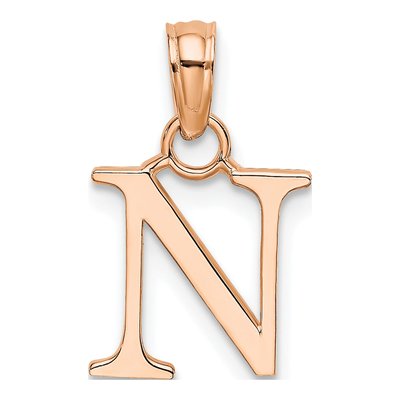 14K Rose Gold Letter N Pendant