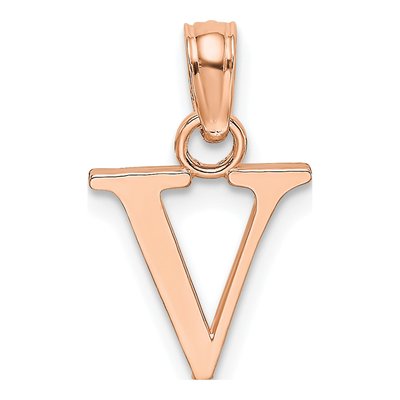 14K Rose Gold Letter V Pendant