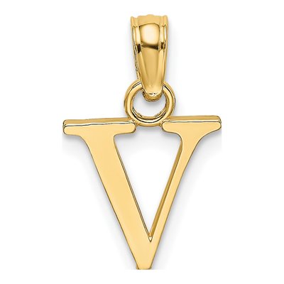 14K Yellow Gold Letter V Pendant